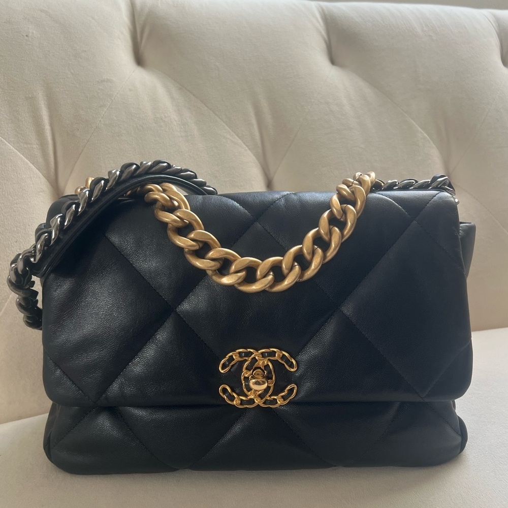 Chanel Flap 19 Two Quilted Leather tones hardware Bag Meduim size